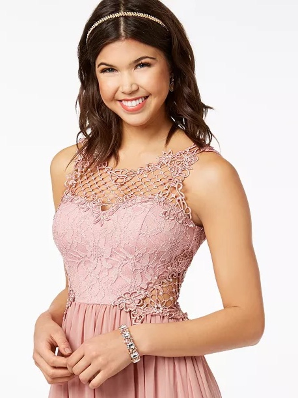 City Studio Blush Pink Lace Crochet Bodice Prom Dress